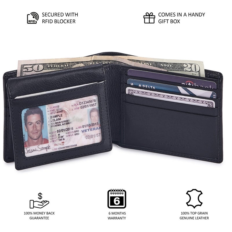 Cochoa Bifold Wallet for Men's Real Genuine Slim Leather RFID Blocking 2 ID Windows Stylish Travel Gift Box (NAPA, BLACK) - Image 5